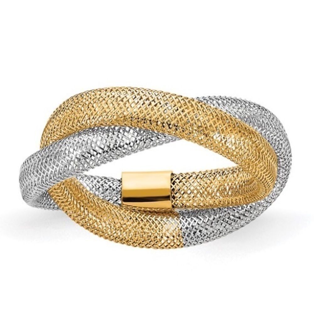 14K Two-tone Gold Woven Mesh Stretch Ring